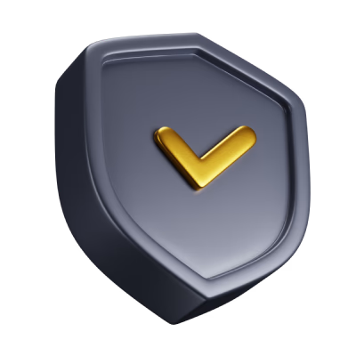 Gray shield with a gold checkmark on a white background